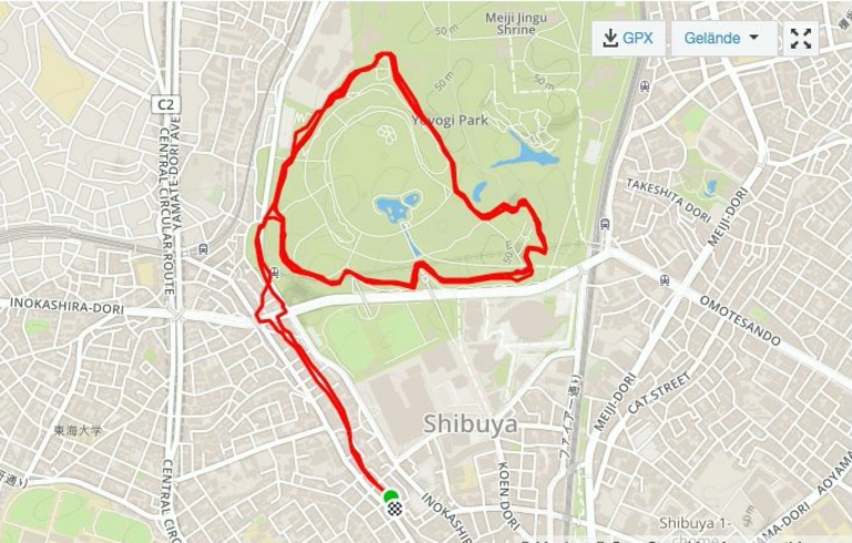 Map of running course in Tokyo
